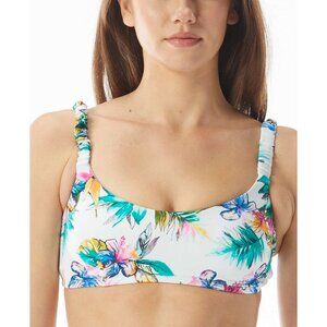 Sundazed Floral Bikini Swim Top Shirred-Strap White Pink M